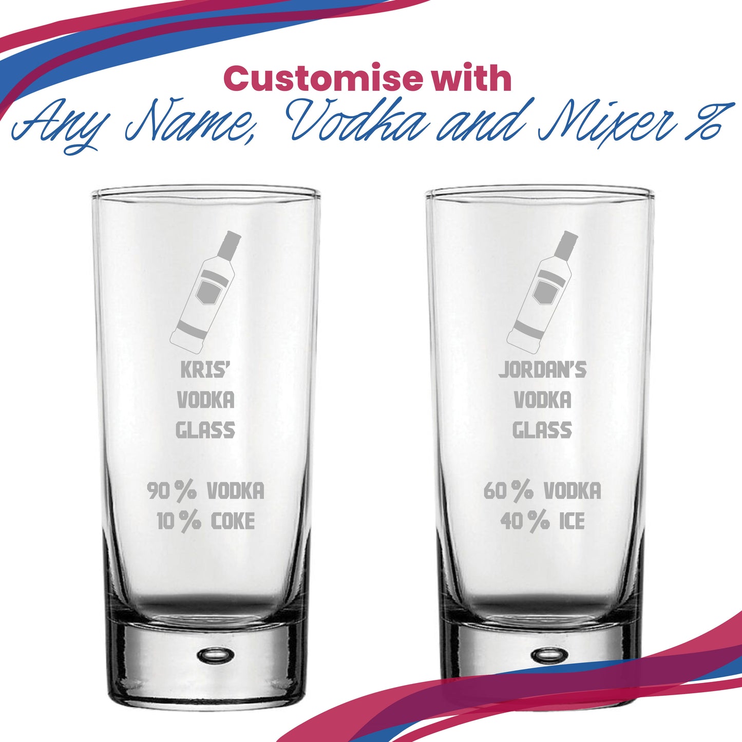 Personalised Engraved Vodka Bubble Hiball with 'Name's Vodka Glass and Mixer' Design