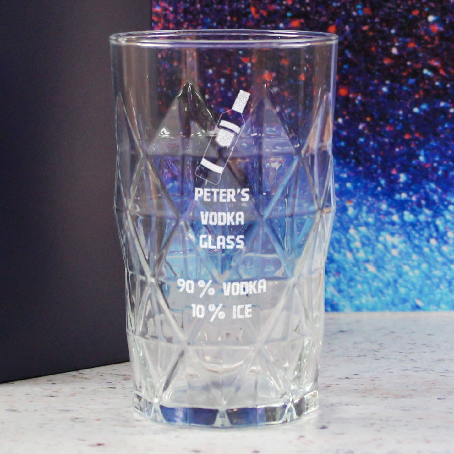 Personalised Engraved Vodka Keops Hiball with 'Name's Vodka Glass and Mixer' Design