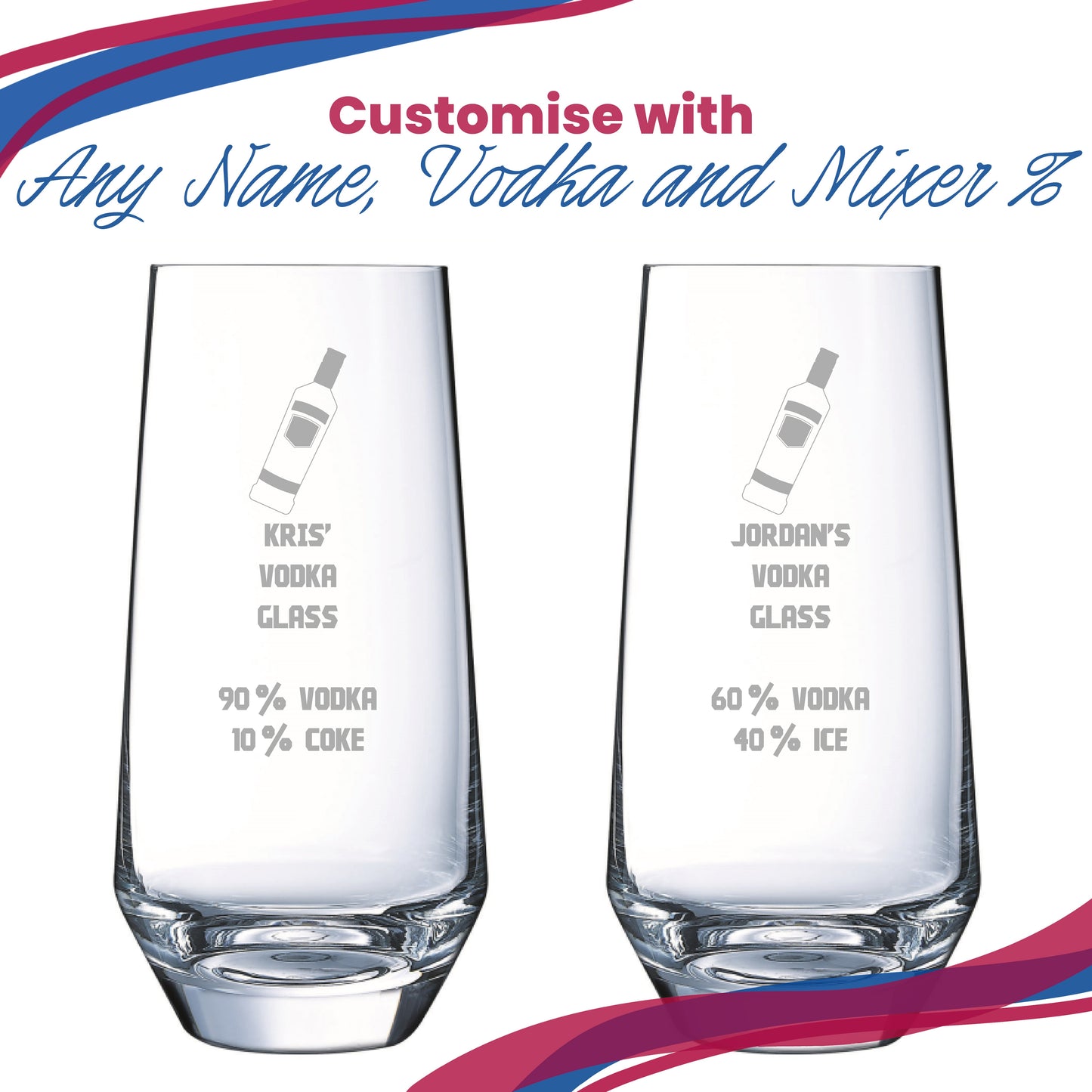 Personalised Engraved Vodka Lima Hiball with 'Name's Vodka Glass and Mixer' Design