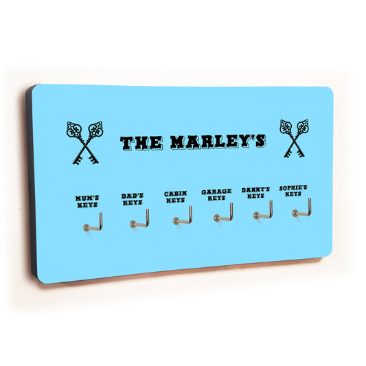 Personalised Novelty Blue 6 hook key holder - Cross keys