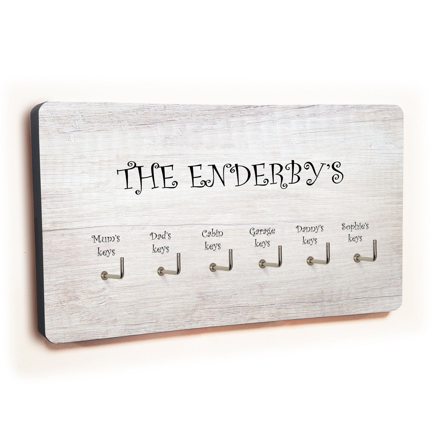 Personalised Novelty 6 hook key holder - White wood