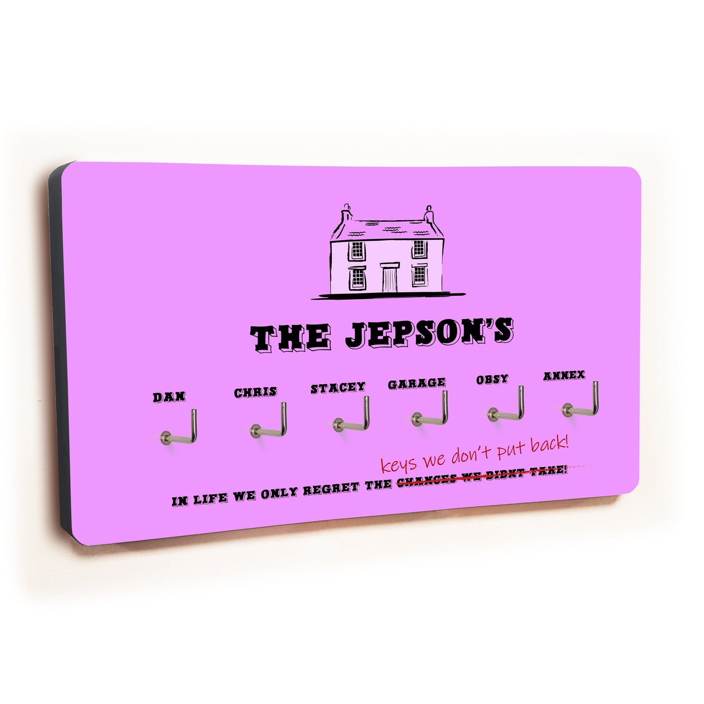 Personalised Novelty Purple 6 hook key holder - House