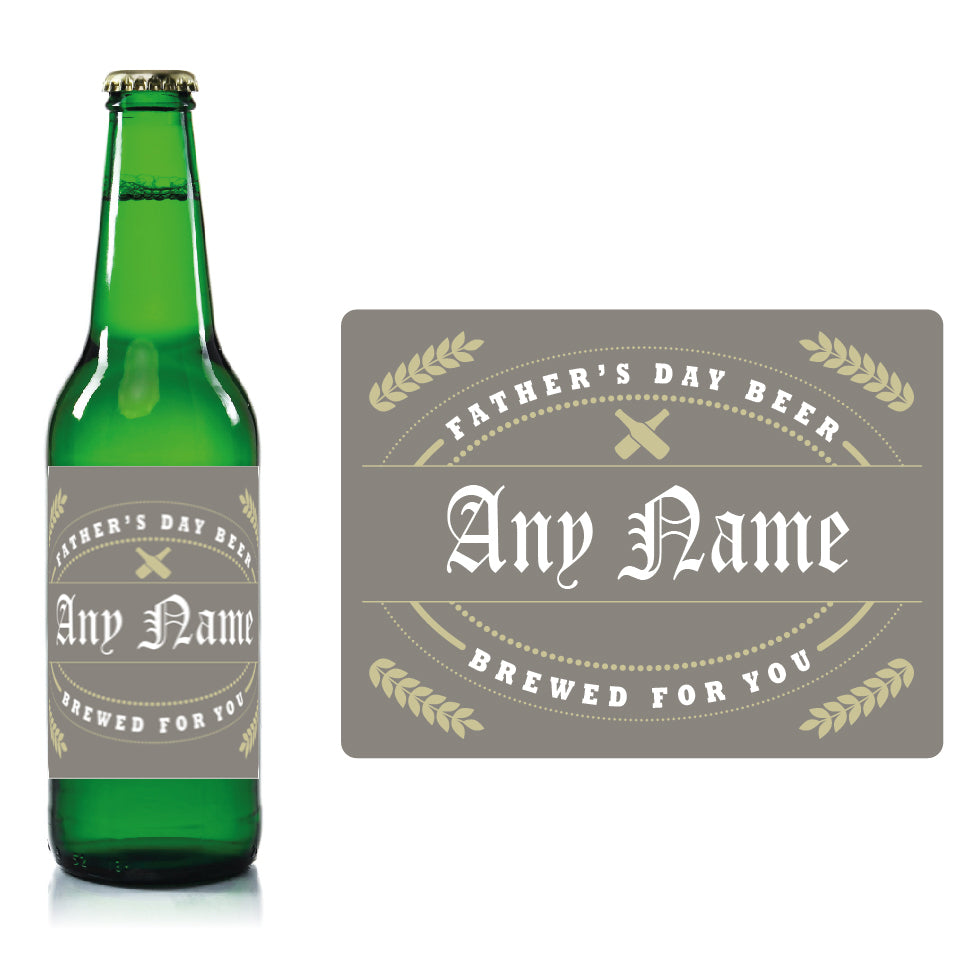 Personalised Fathers day beer bottle label Grey - Name