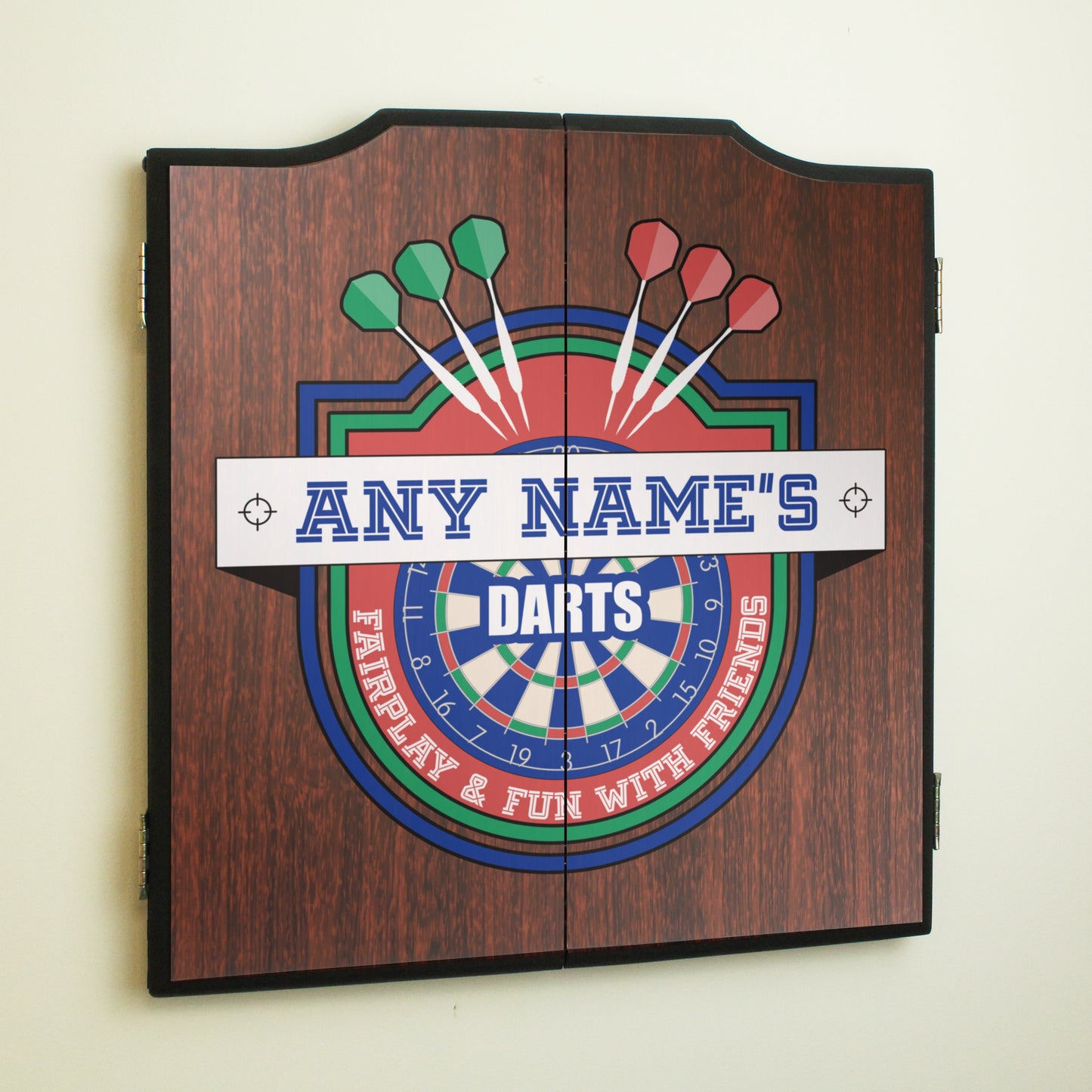 Personalised Home Dartboard, Cabinet and Darts Set with Any Names Darts