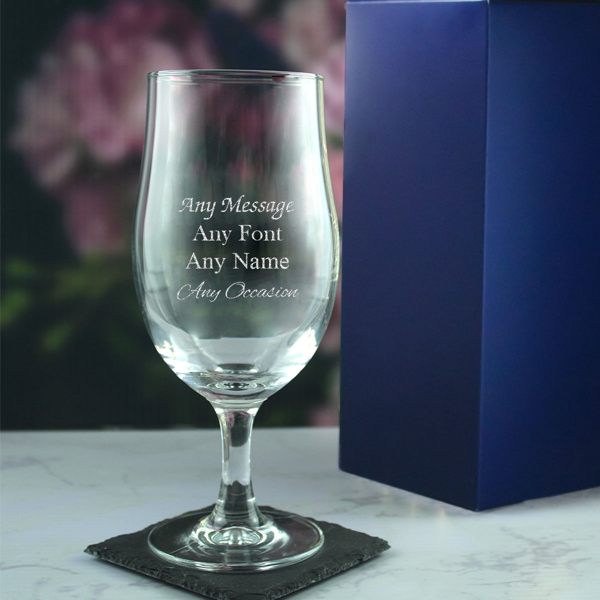 Personalised Engraved Draft Stemmed Pint Glass 20oz Wedding Beer Birthday - Any Message Engraved