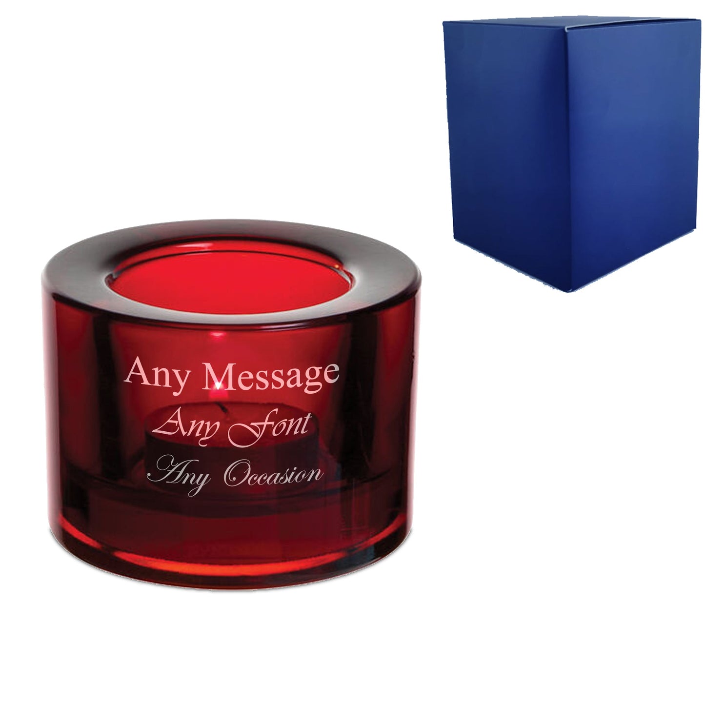 Personalised Engraved Chunky Red Tealight Holder - Any Message Engraved
