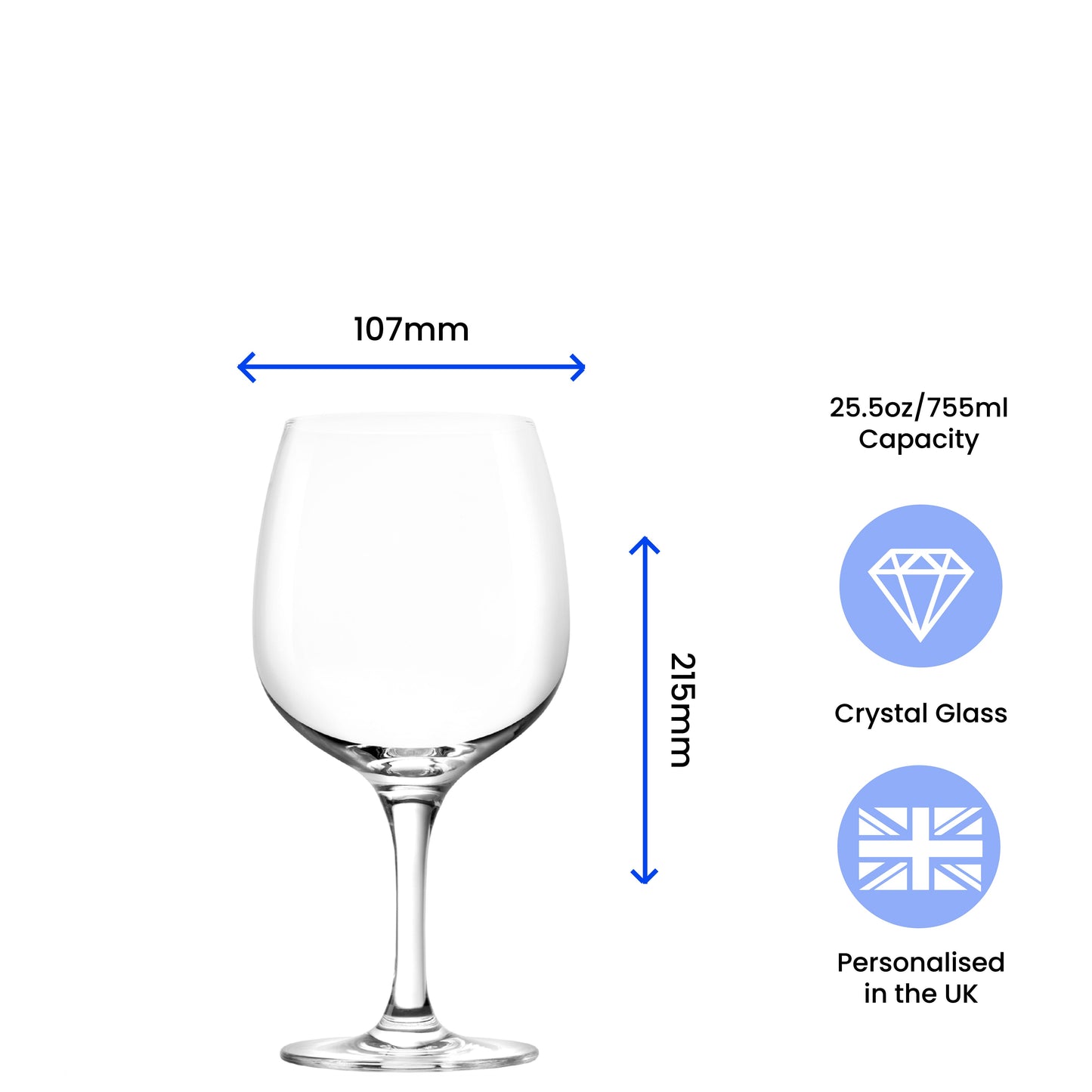 Engraved Spanish Gin Copa Balloon Cocktail Glass with Name in 100 Design