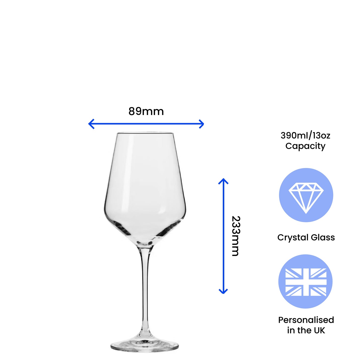 Personalised Engraved Infinity Wine Glass with Name's Glass Script Measurements Design, Customise with Any Name