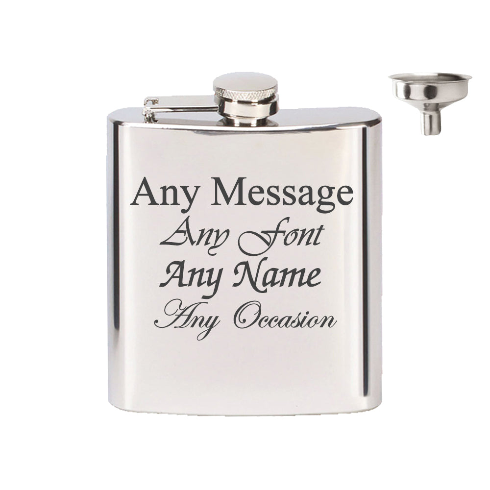 Engraved Stainless Steel 6oz Hip Flask with Funnel