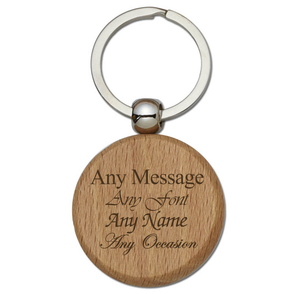 Engraved Round Bamboo Keyring