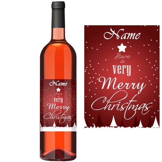 Personalised Wine Bottle Label with Red Christmas Design