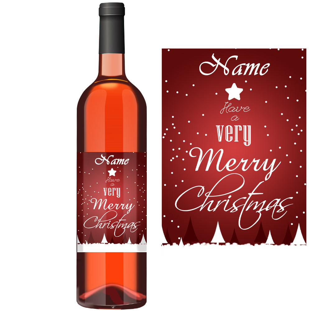 Personalised Wine Bottle Label with Red Christmas Design
