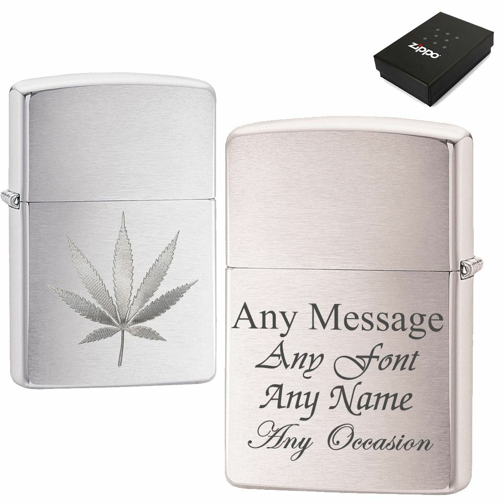 Engraved Brushed Chrome Leaf Zippo, Official Zippo lighter