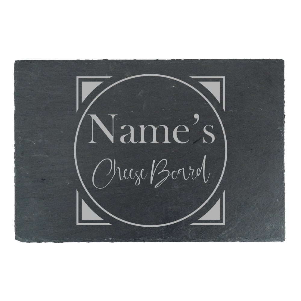 Engraved Rectangular Slate Cheeseboard with Name's Cheeseboard with Circle Design