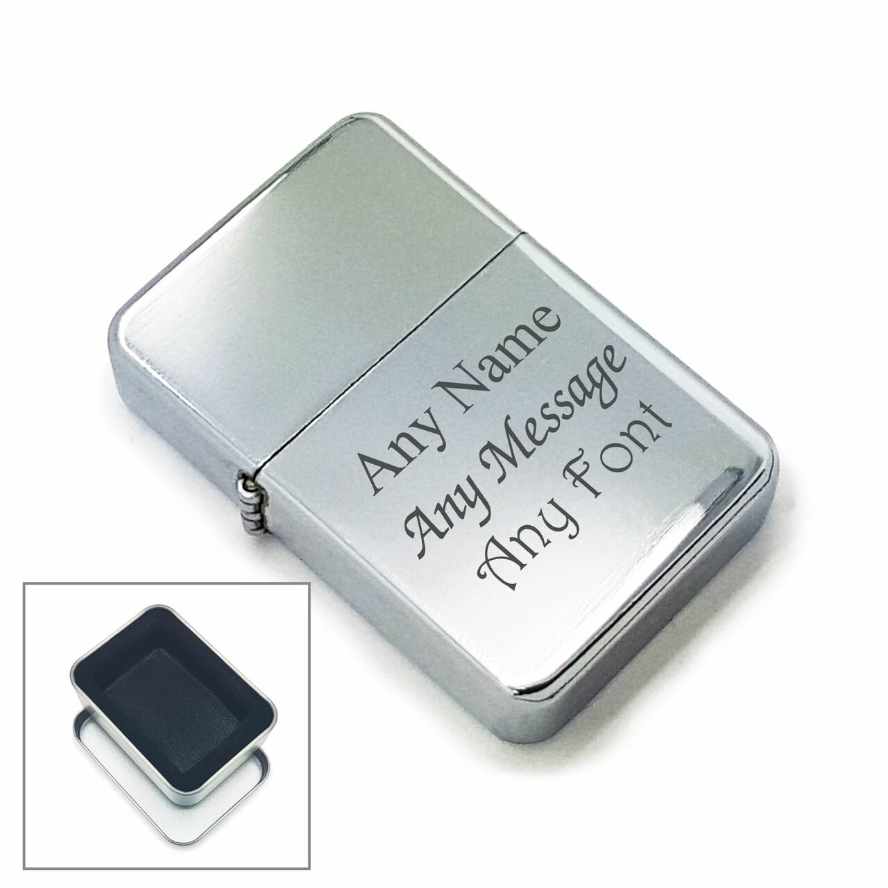 Personalised Engraved Lighter, Metal Tin Gift Box, Personalise with Any Message
