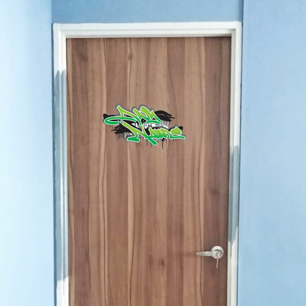 Personalised Green Graffit Sticker Perfect For Bedroom Doors or Wall Any Name Printed Simply Peel and Stick - 300mm wide