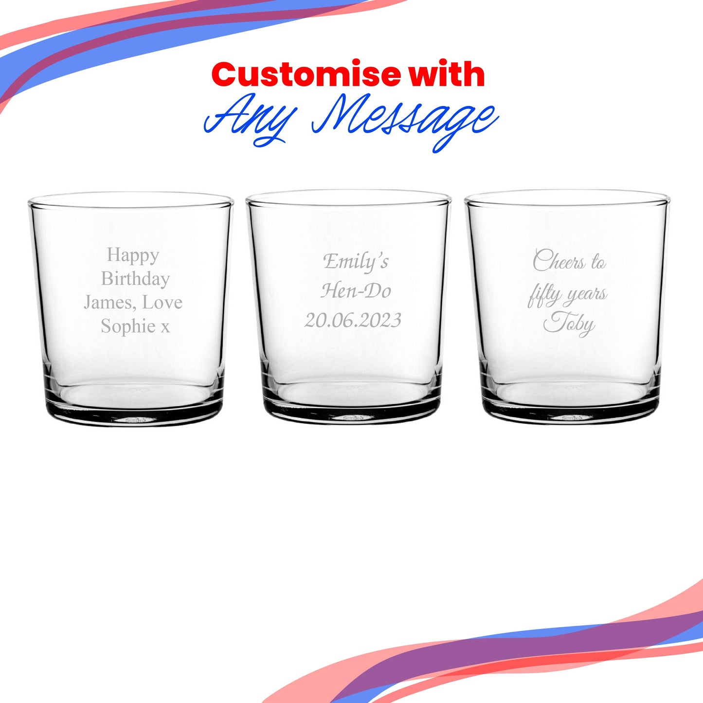 Engraved 13oz/384ml Toughened Tubo Hiball Glass, Any Message for Any Occasion