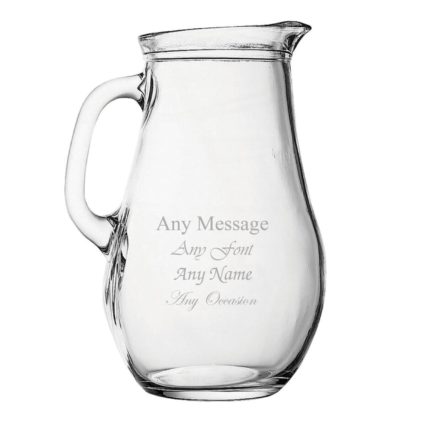 Engraved Large Bistro Jug, 1.8 litre Glass Pitcher, Any Message