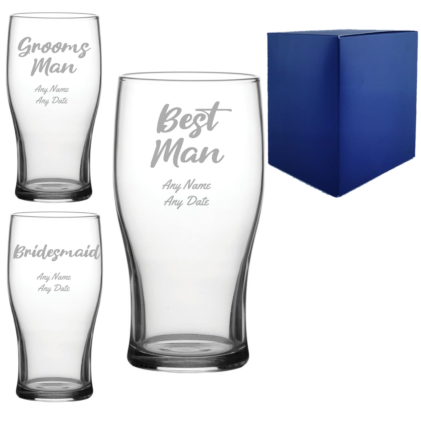 Engraved Wedding Guest Tulip, Grooms Man or Any Text, 20oz Glass, Script Font