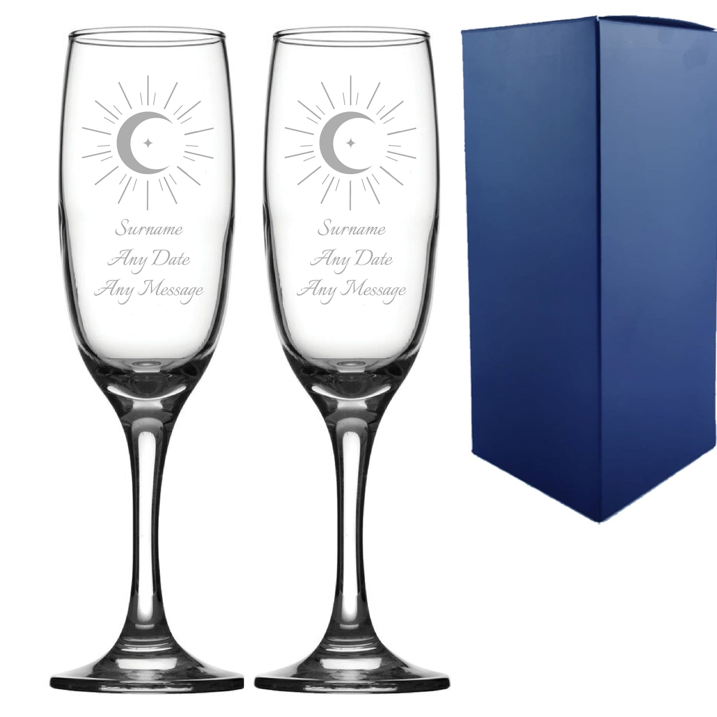 Engraved Wedding Champagne Set, Celestial, Any Message, 7.5oz/221ml