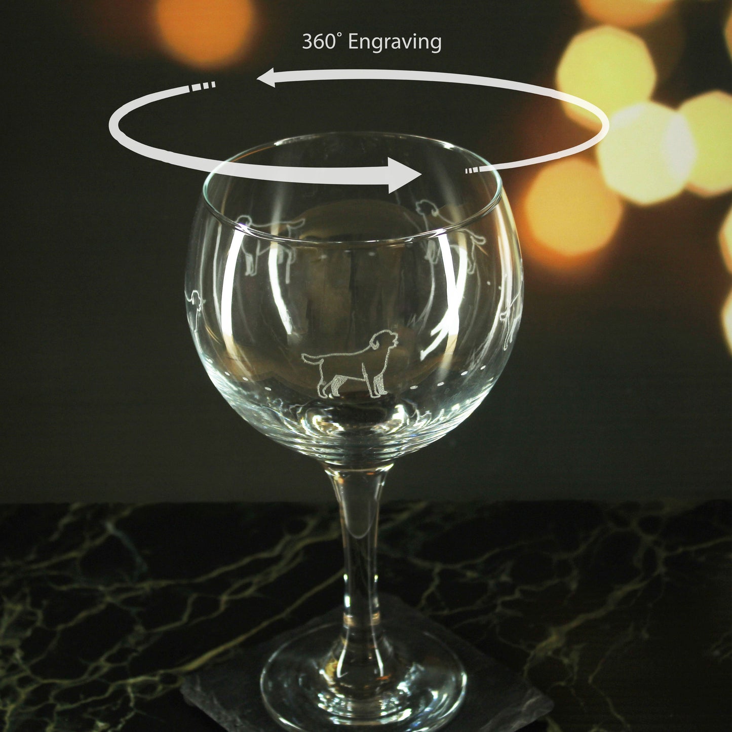 Engraved Dog Pattern Gin Balloon Set of 4 22.5oz Glasses