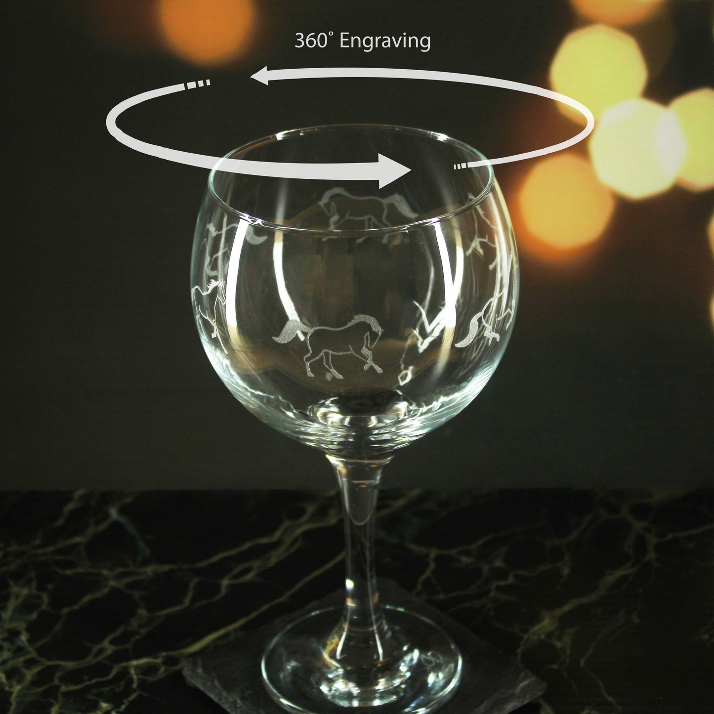 Engraved Horse Pattern Gin Balloon Set of 4 22.5oz Glasses