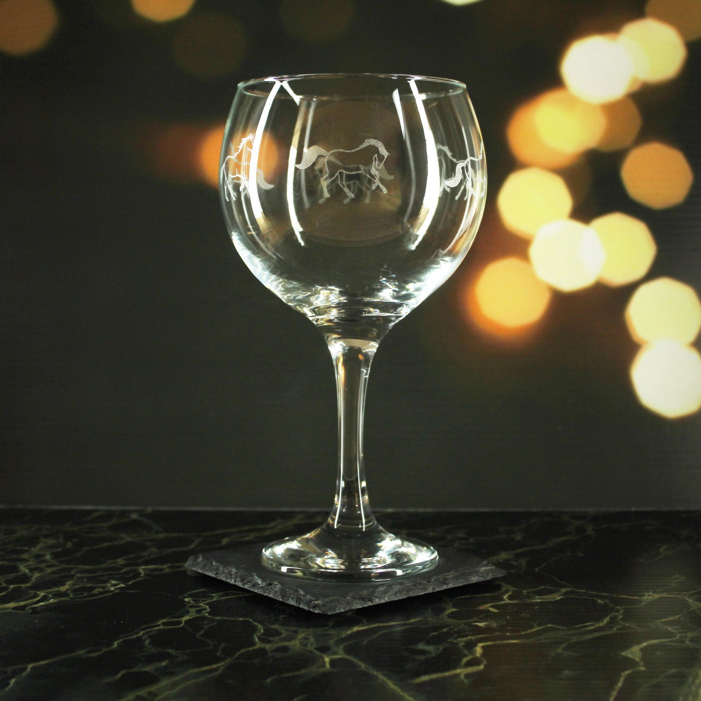 Engraved Horse Pattern Gin Balloon Set of 4 22.5oz Glasses