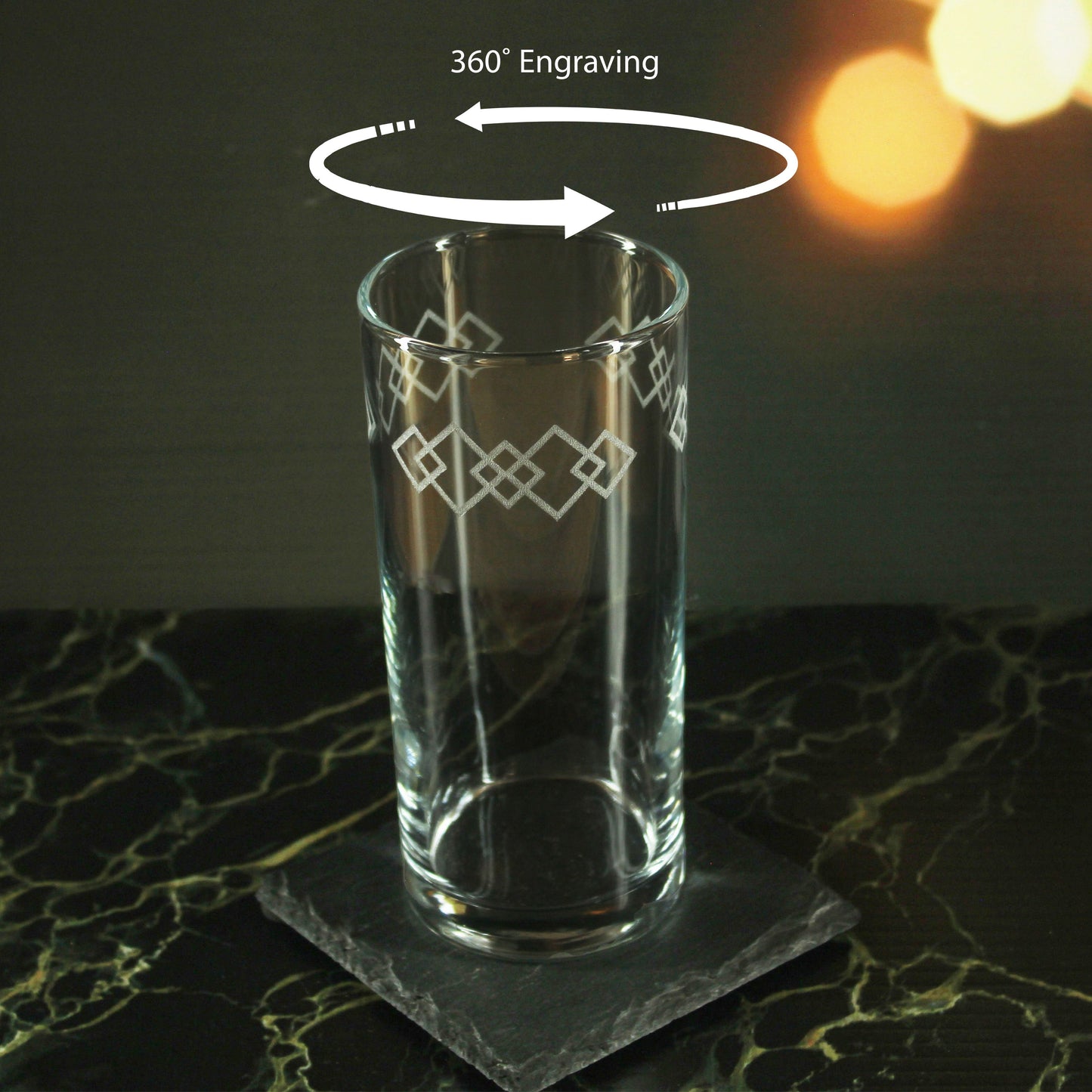 Engraved Squares Set of 4 Patterned Hiball 12oz Glasses