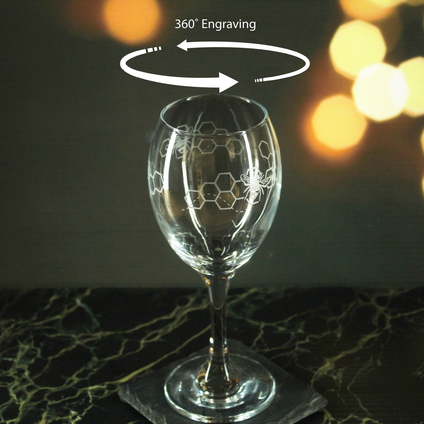 Engraved Bees Pattern Pure Wine Set of 4 11oz Glasses