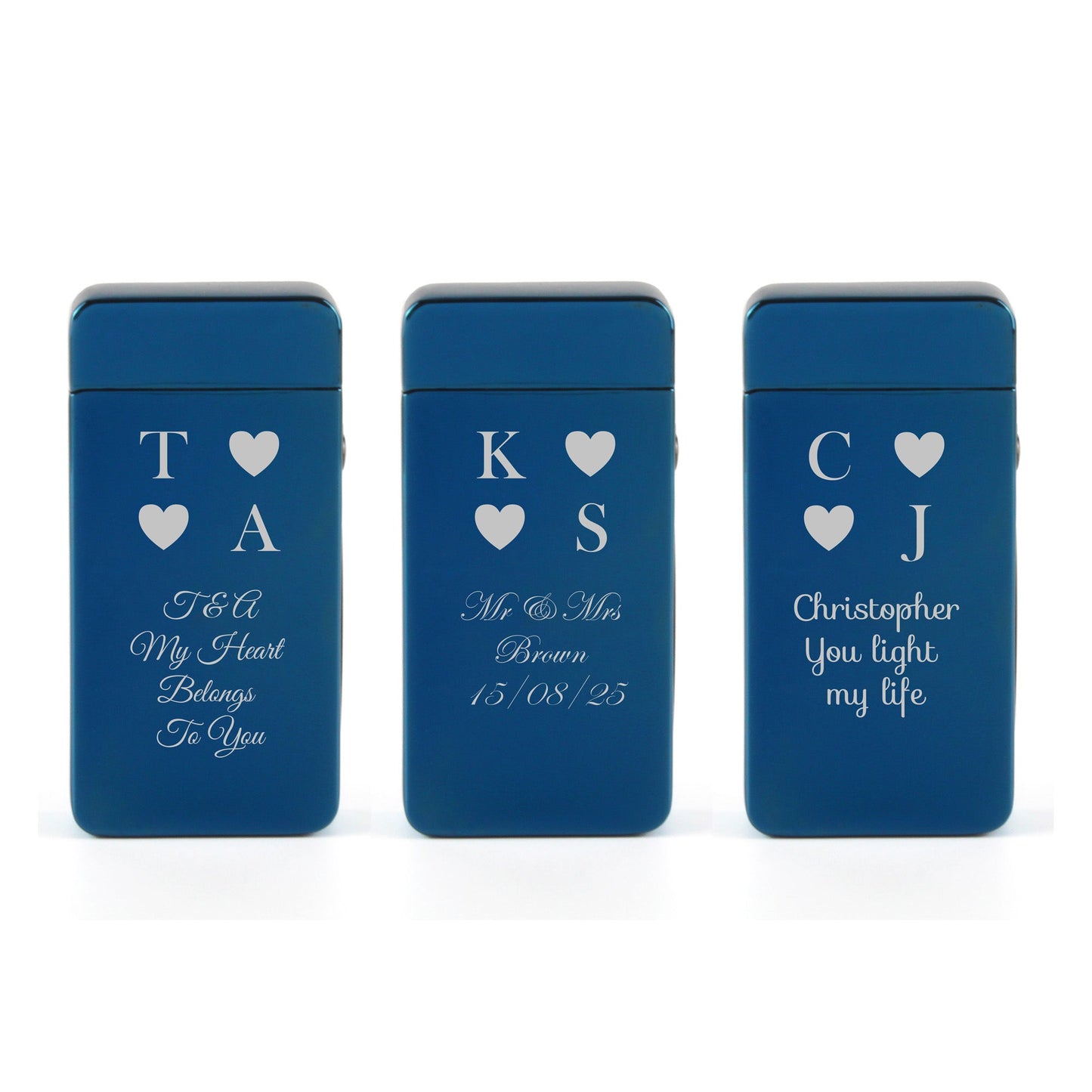 Engraved Electric Arc Lighter, Blue, Heart Initials, Gift Boxed