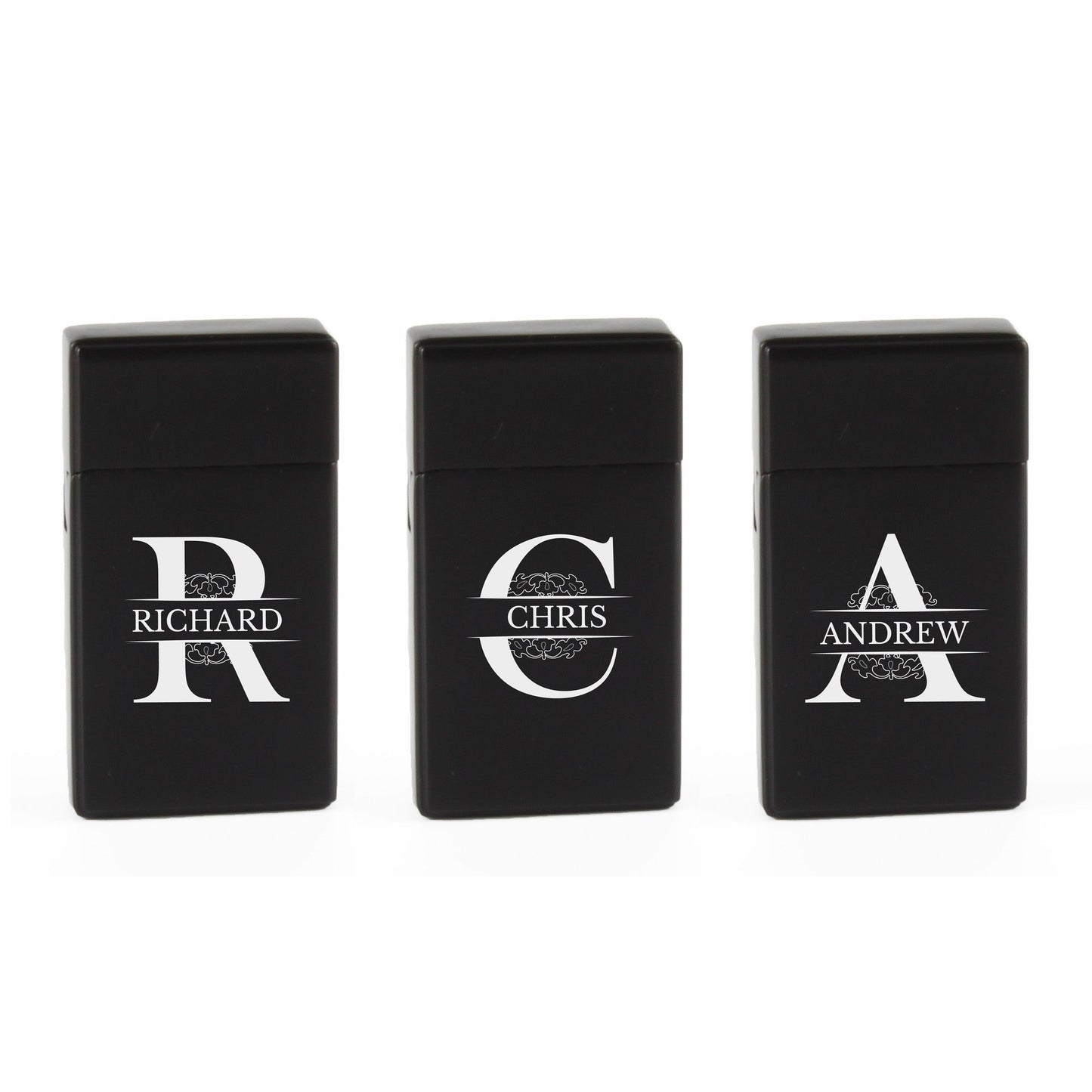 Engraved Jet Gas Lighter Black Any Letter Gift Boxed
