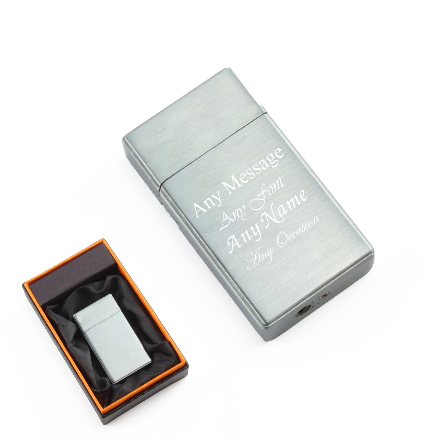 Engraved Jet Gas Lighter Silver Any Message Gift Boxed