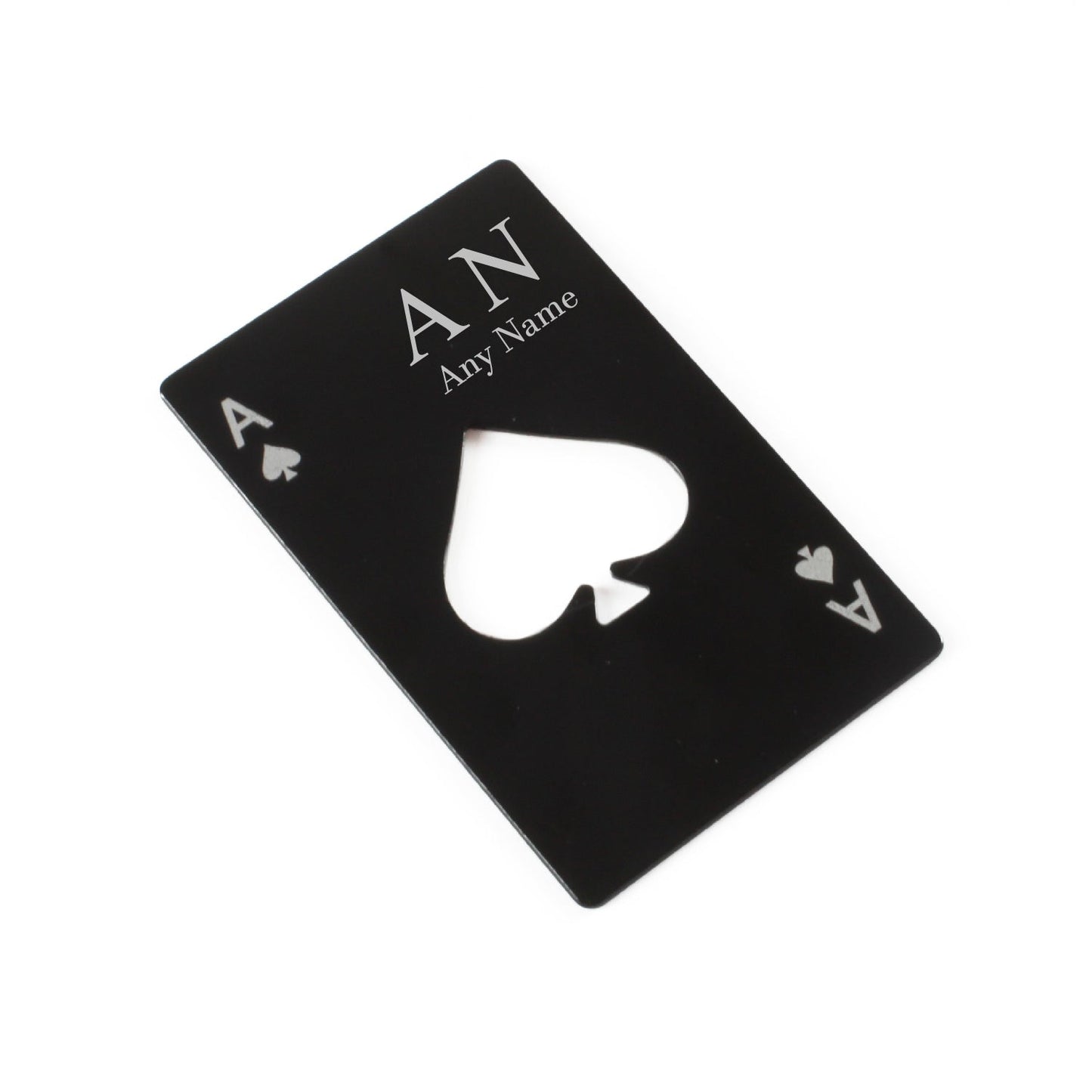 Engraved Steel Black Ace of Spades Bottle Opener Initials