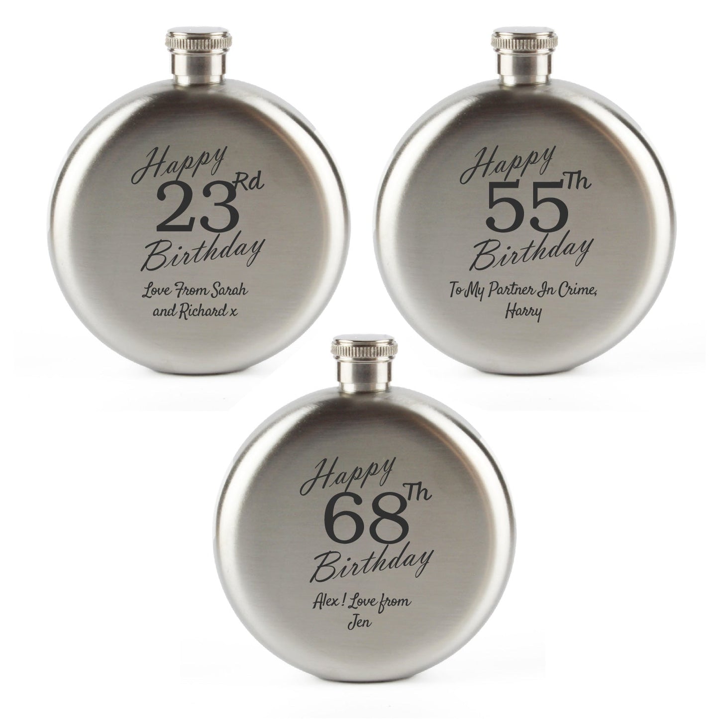 Engraved 5oz Round Steel Hip Flask Happy Custom Number Birthday