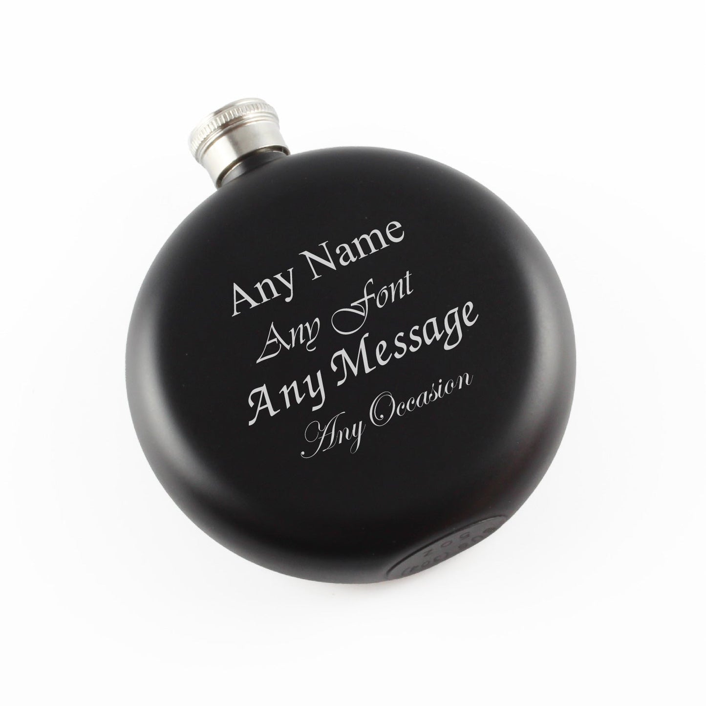 Engraved 5oz Round Black Hip Flask Any Message Engraved In The UK