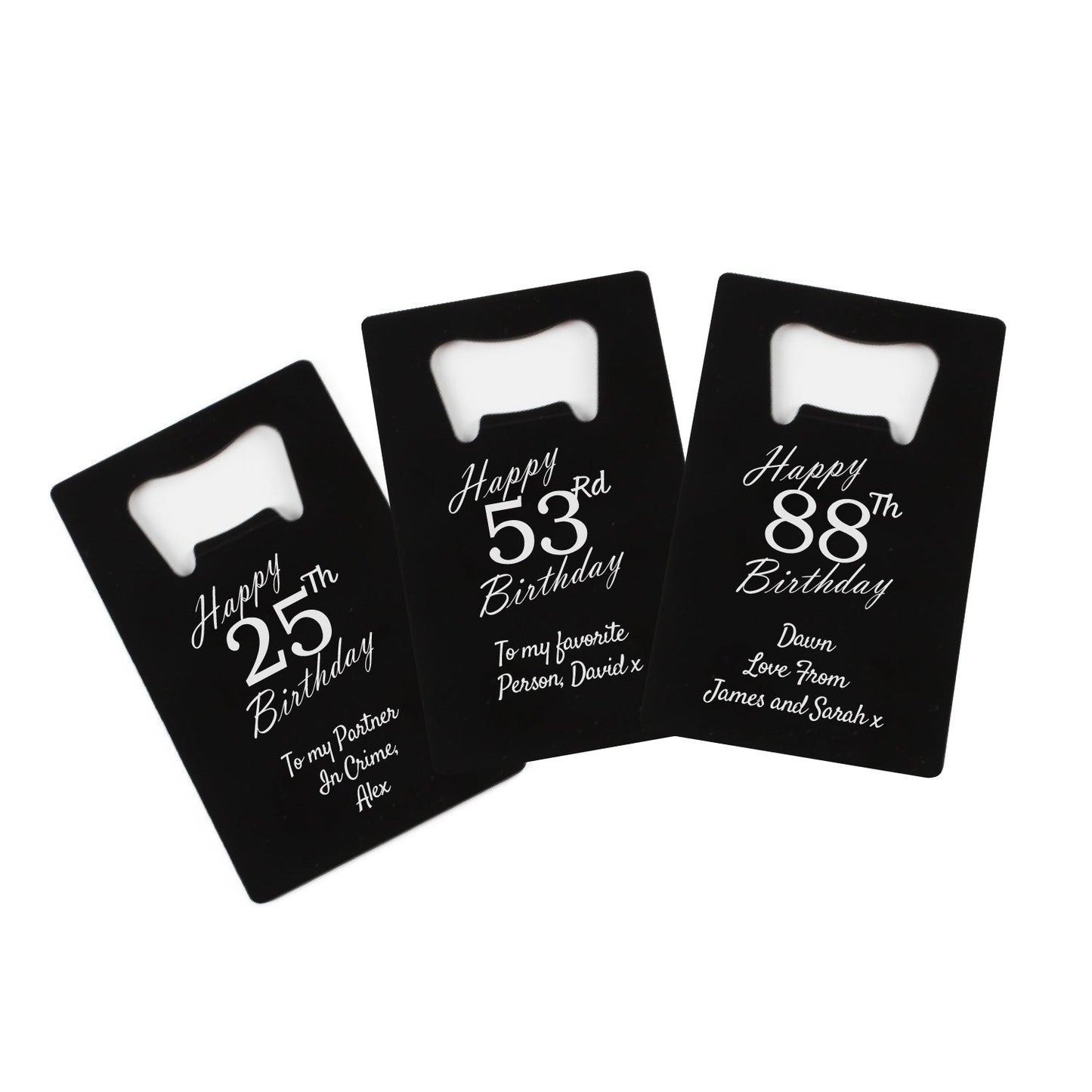 Engraved Portable Wallet Card Bottle Opener Black Happy Custom Number Birthday