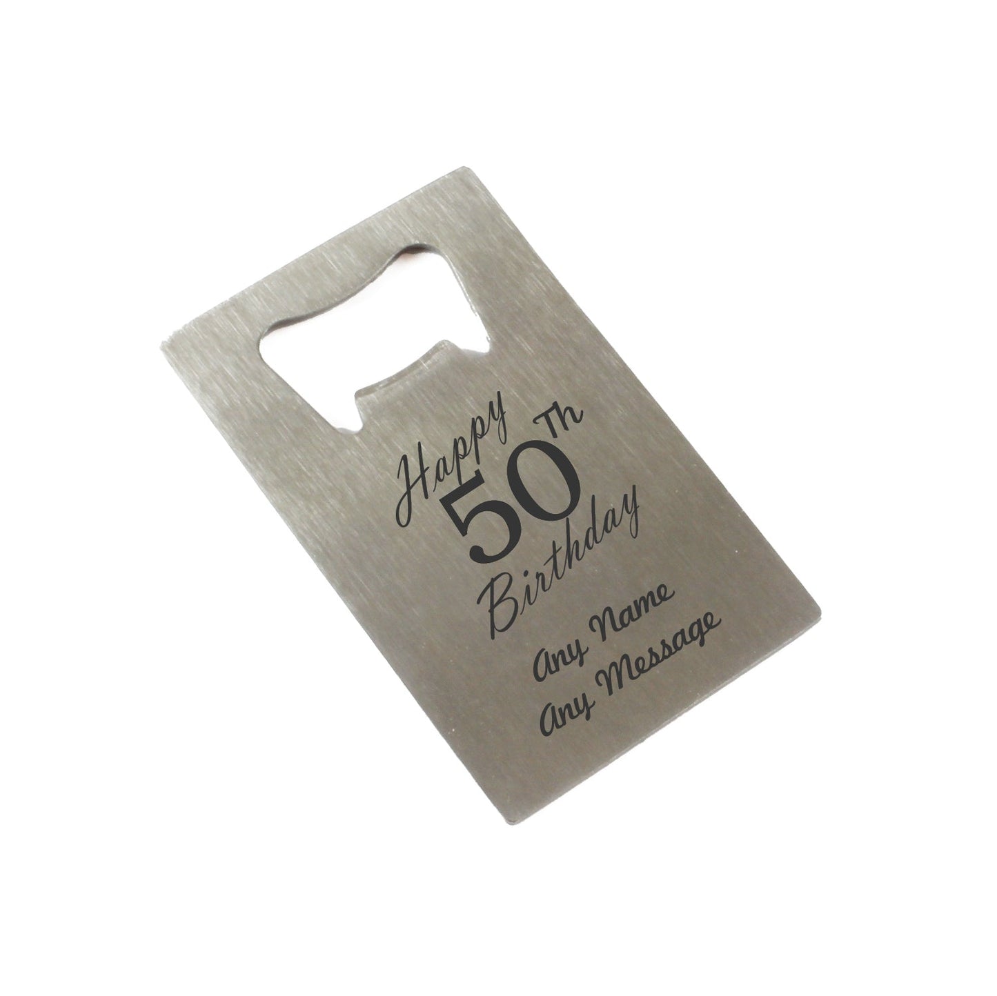 Engraved Portable Wallet Card Bottle Opener Steel Happy 50th Birthday