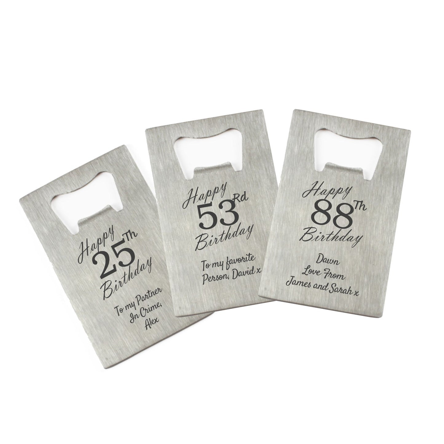 Engraved Portable Wallet Card Bottle Opener Steel Happy Custom Number Birthday