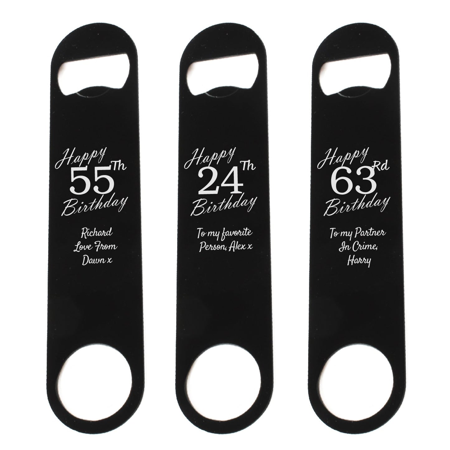Engraved Large Black Steel Bar Blade Bottle Opener Happy Custom Number Birthday