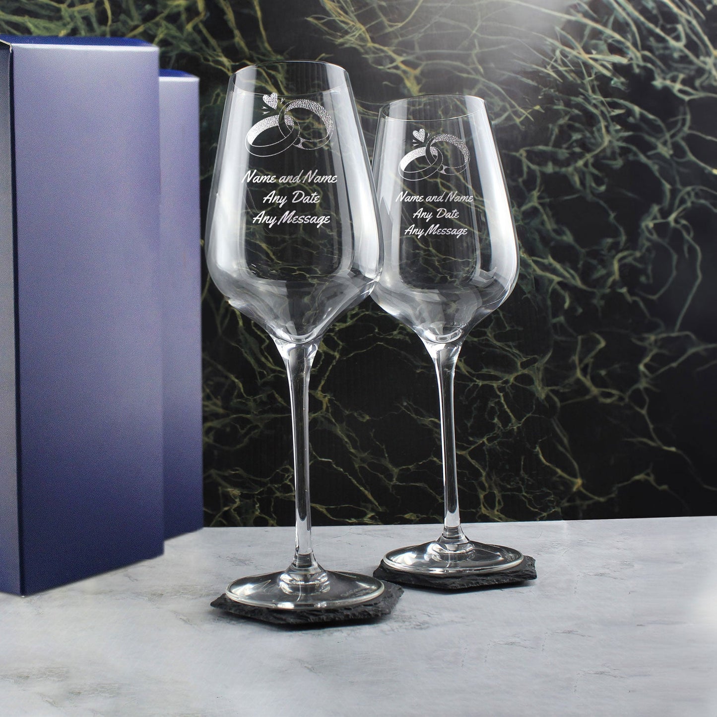 Engraved Set of Sublym Wine Glasses, Wedding Rings, 15.8oz/450ml