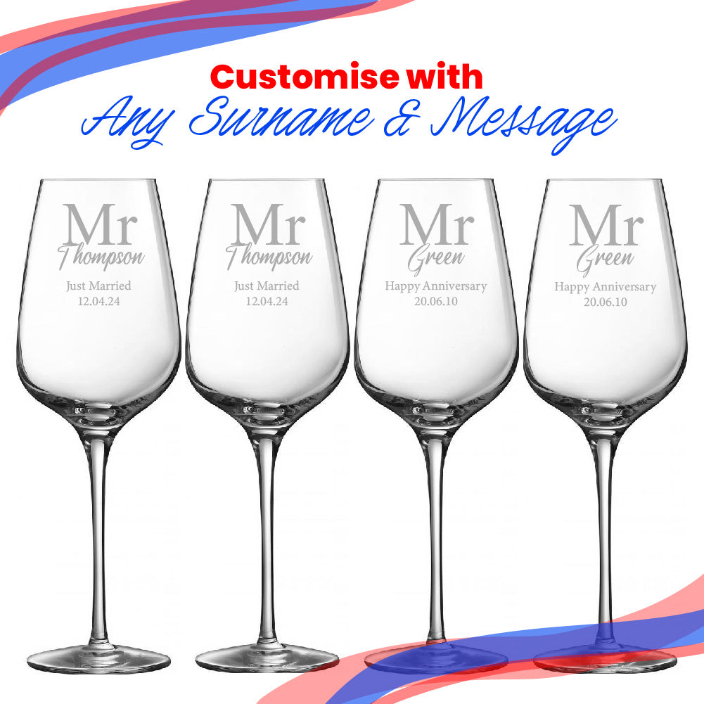 Engraved Mr and Mr Sublym Wine Glasses, 15.8oz/450ml, Classic Font