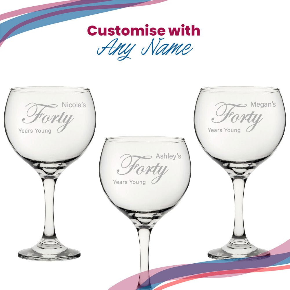 Engraved 40th Birthday Cubata Gin Glass, Years Young Curly Font