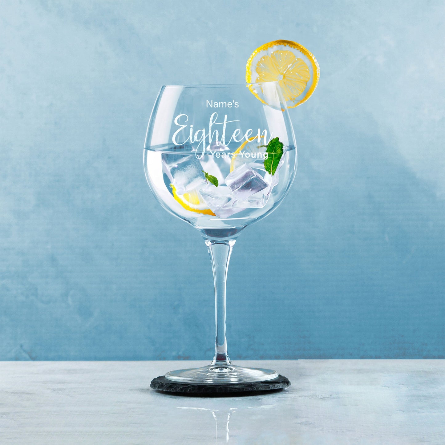 Engraved 18th Birthday Primeur Gin Glass Years Young Delicate Font