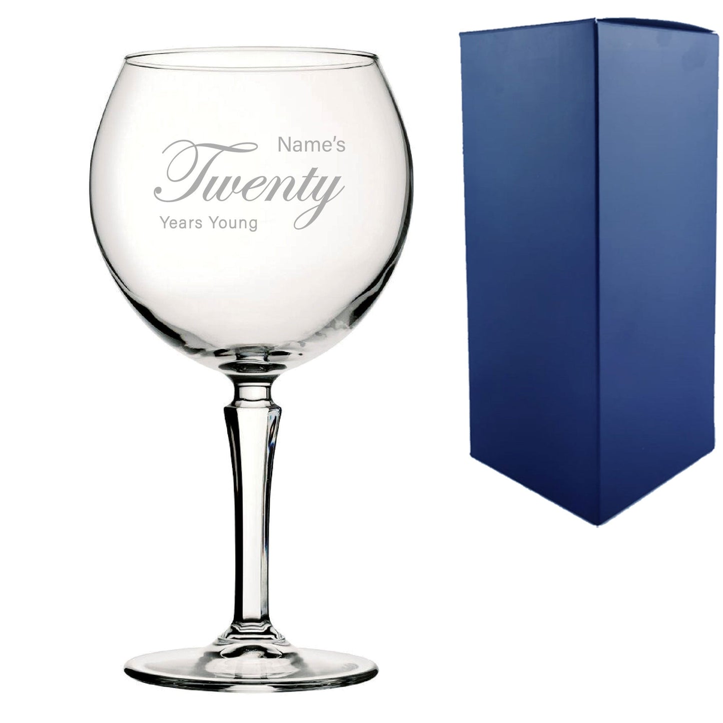 Engraved 20th Birthday Hudson Gin Glass, Years Young Curly Font