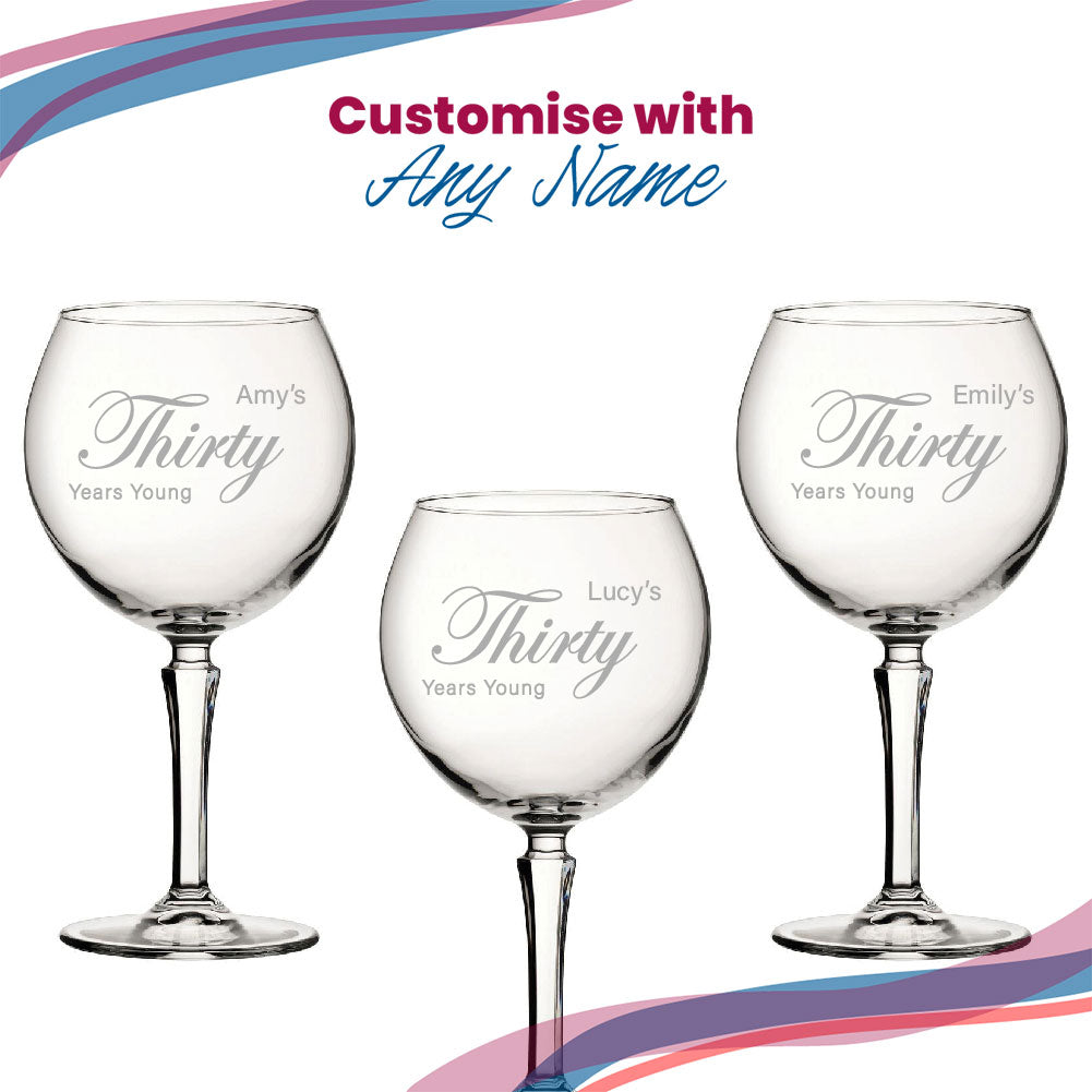 Engraved 30th Birthday Hudson Gin Glass, Years Young Curly Font