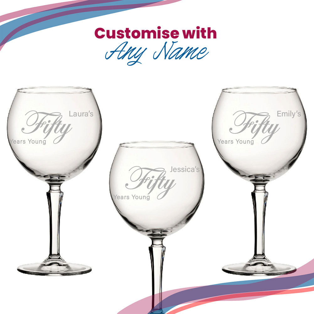Engraved 50th Birthday Hudson Gin Glass, Years Young Curly Font