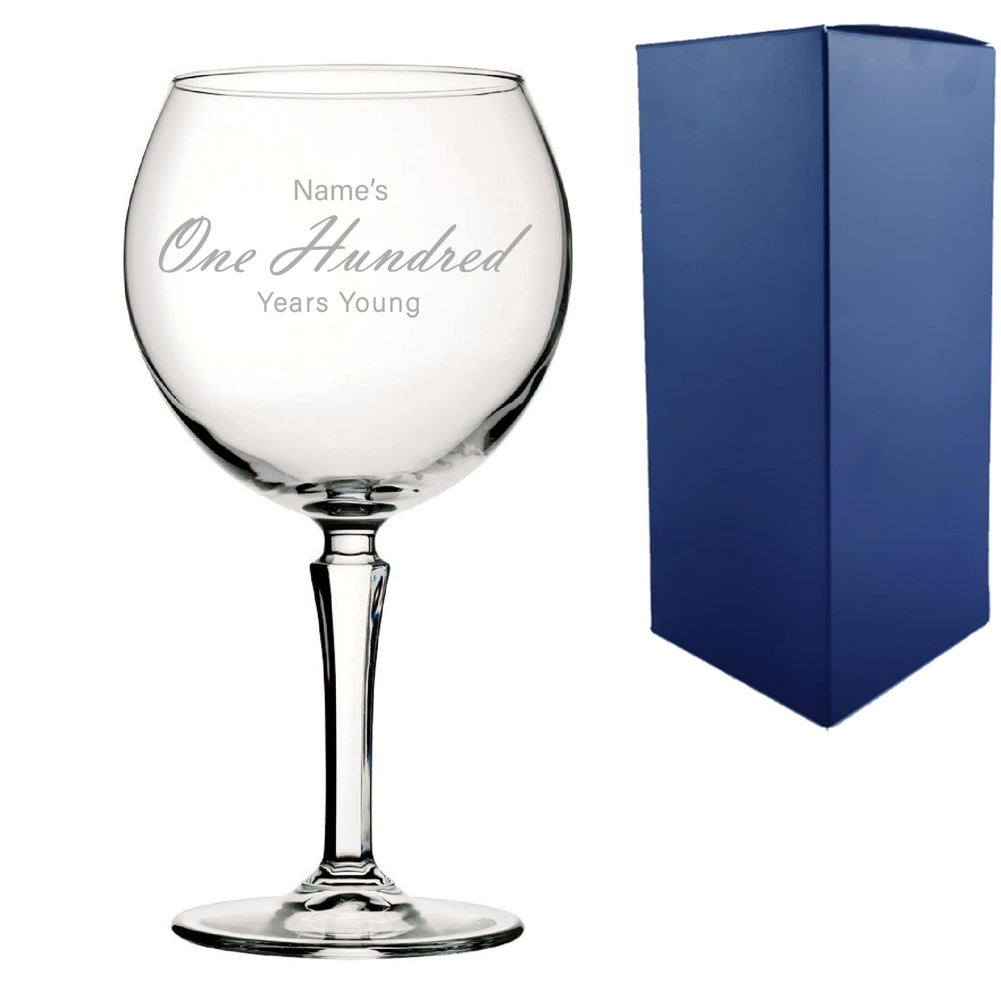 Engraved 100th Birthday Hudson Gin Glass, Years Young Handwritten