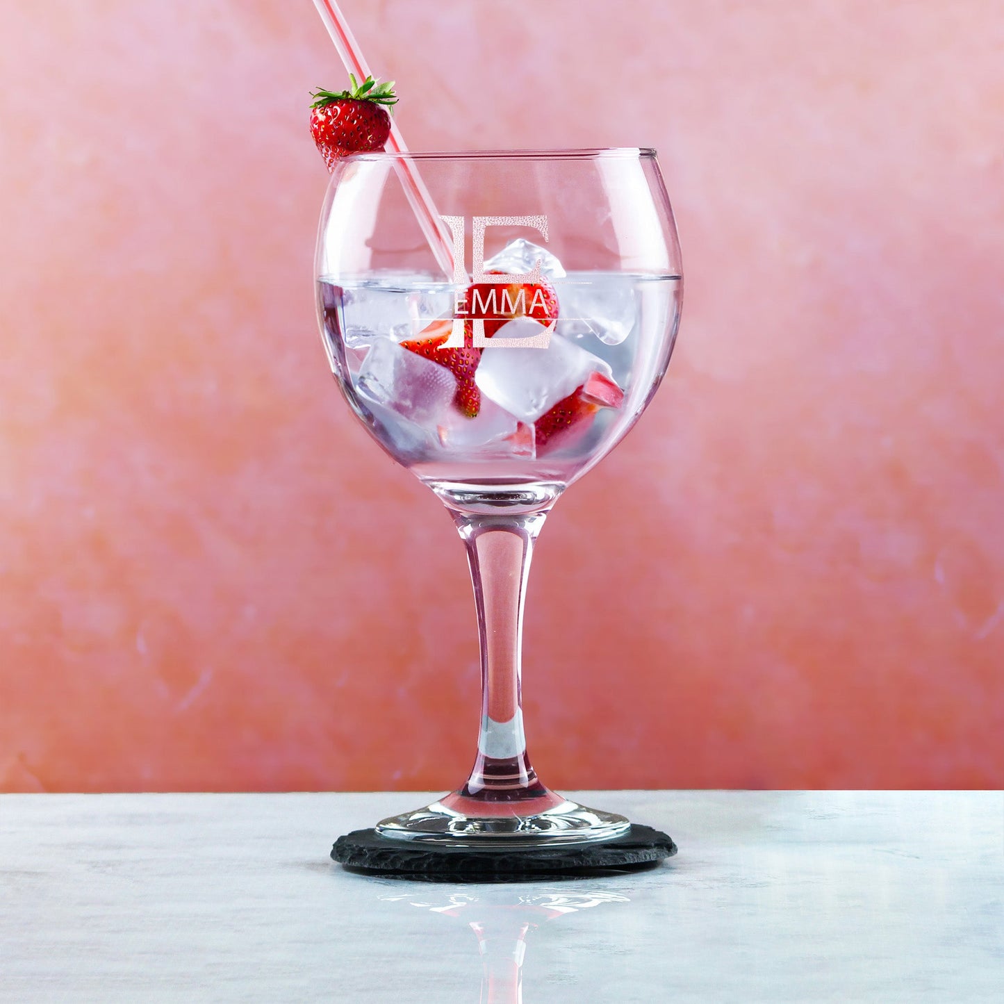 Engraved Cubata Gin Glass, Initial and Name, Striped Font