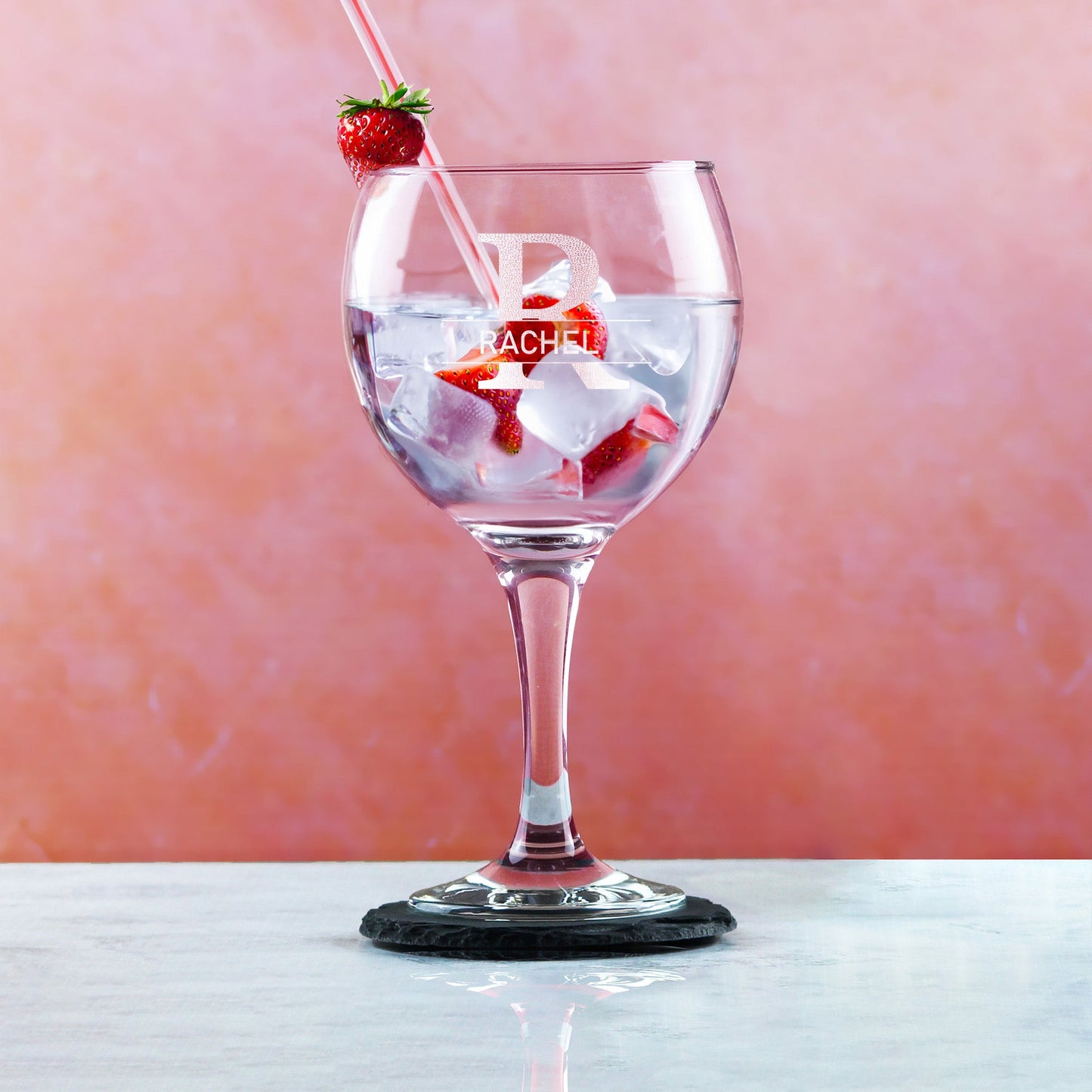 Engraved Cubata Gin Glass, Initial and Name, Classic Font