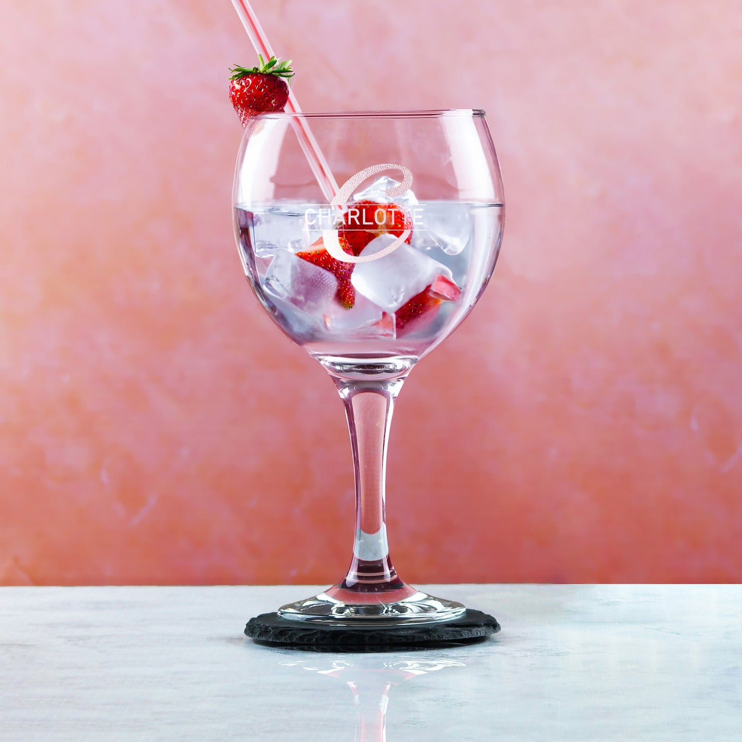 Engraved Cubata Gin Glass, Initial and Name, Italic Font